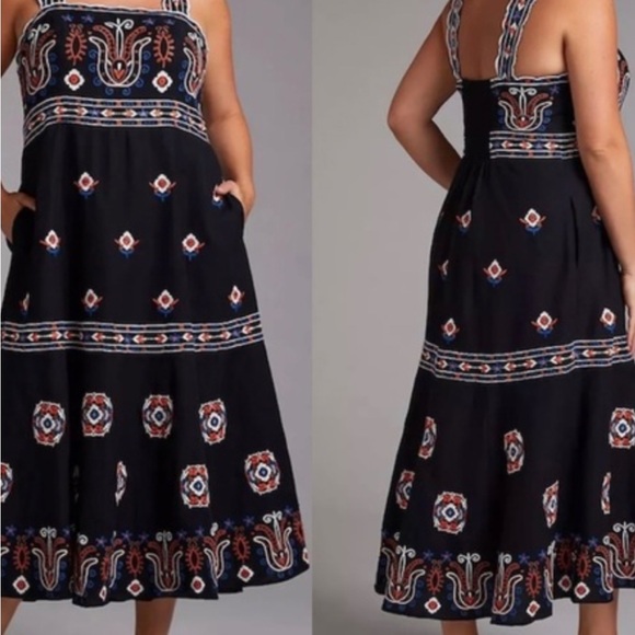 Anthropologie Embroidered Black Bohemian Dress NWT 18
